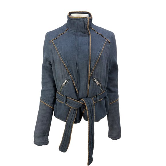 Free People Double Cloth Twill Wrap Jacket In Navy Sz XS - Picture 2 of 13